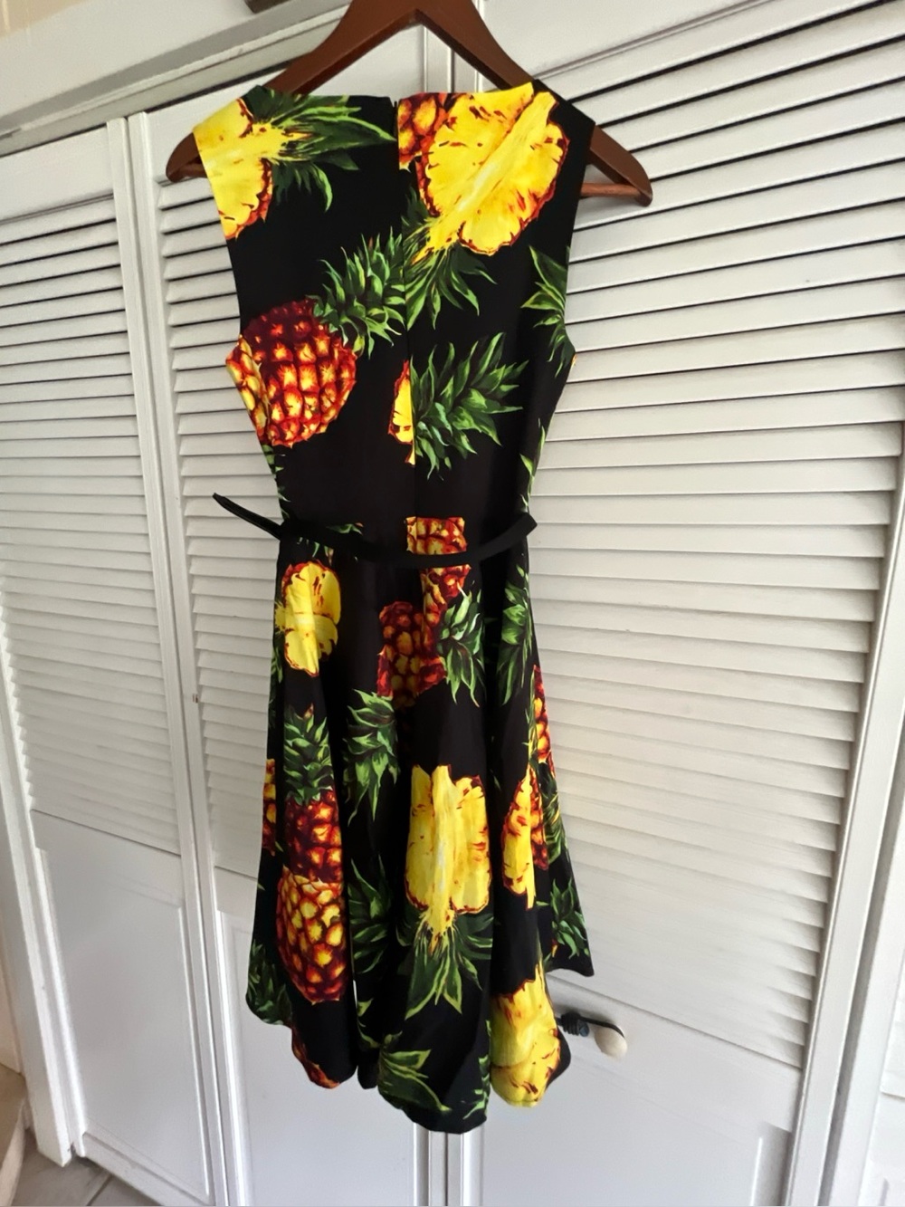 Grace Karin Black Midi Dress with Yellow & Green Pineapple Print
